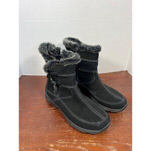 Womens Black Faux Fur-Lined Winter Boots With Side Zipper & Adjustable Strap Siz